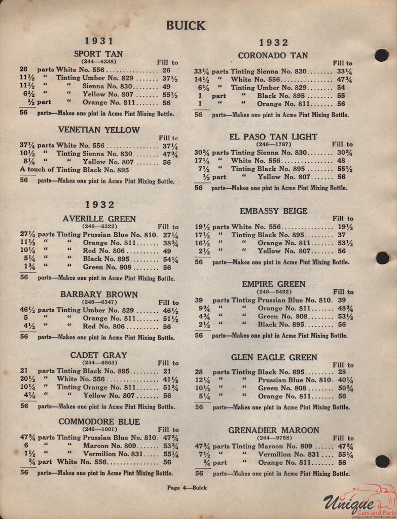 1930 Buick Paint Charts Acme 4
